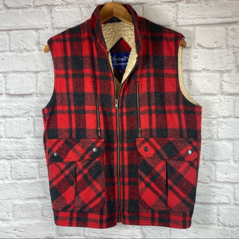 Vintage Northern Summit Plaid Sherpa Vest